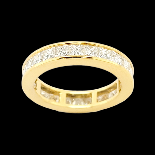 Princess cut diamond eternity ring set in yellow gold sku 6052