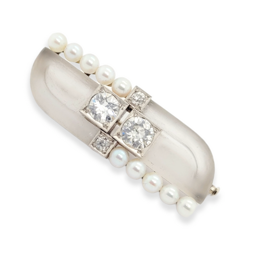 Cool art deco frosted rock crystal and diamond brooch
