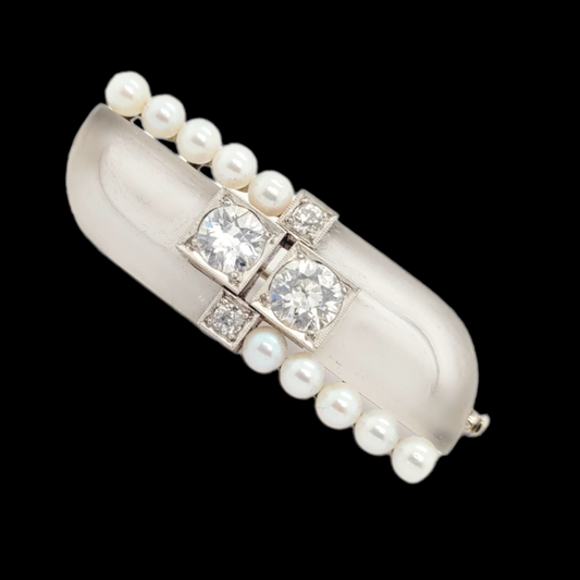 Cool art deco frosted rock crystal and diamond brooch