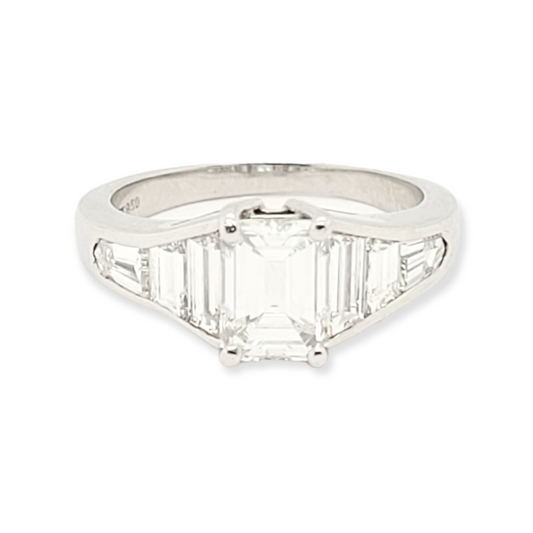 1.16ct emerald cut diamond and baguette diamond engagement ring sku 6065