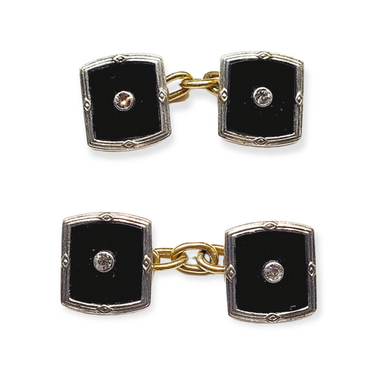 Art deco onyx and diamond cufflinks