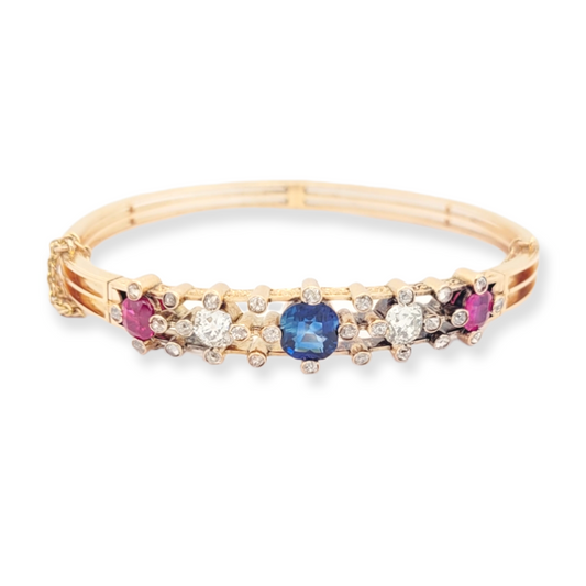 Gemset antique diamond ruby and sapphire bangle