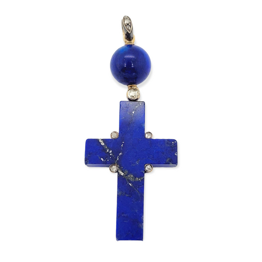 Antique lapis lazuli and diamond Cross pendant