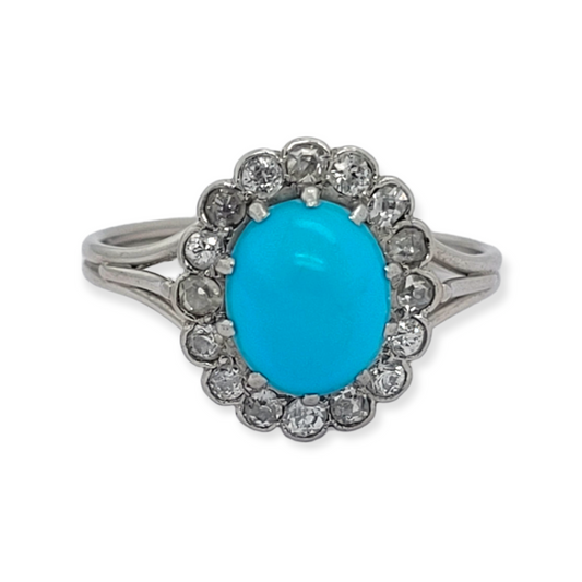 Turquoise and diamond cluster ring
