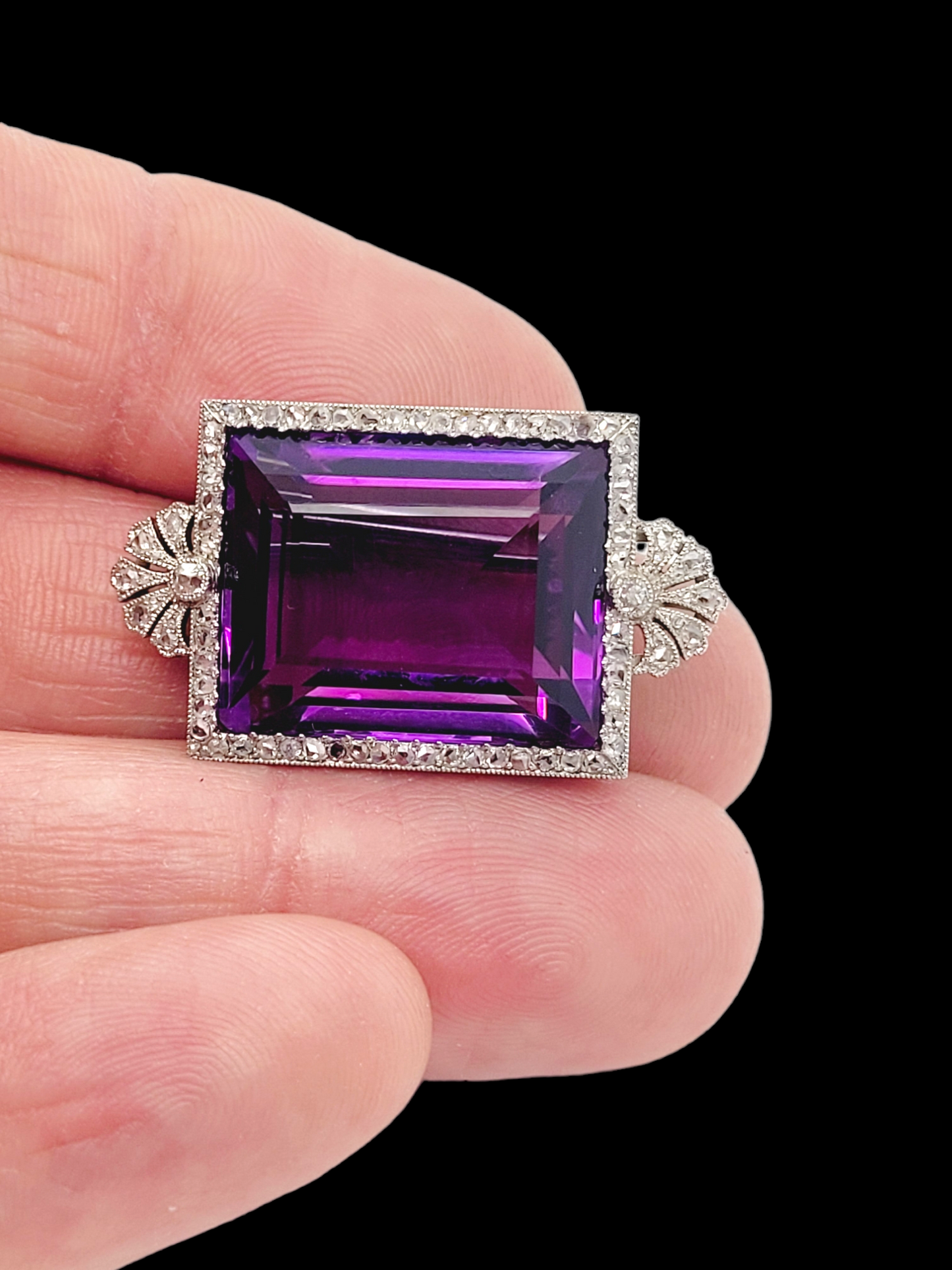 Fine amethyst and diamond belle epoque brooch