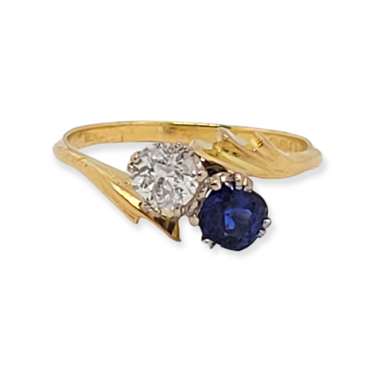 Antique sapphire and diamond moi et toi engagement ring