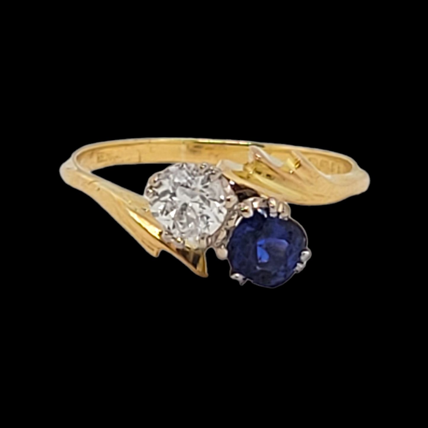 Antique sapphire and diamond moi et toi engagement ring
