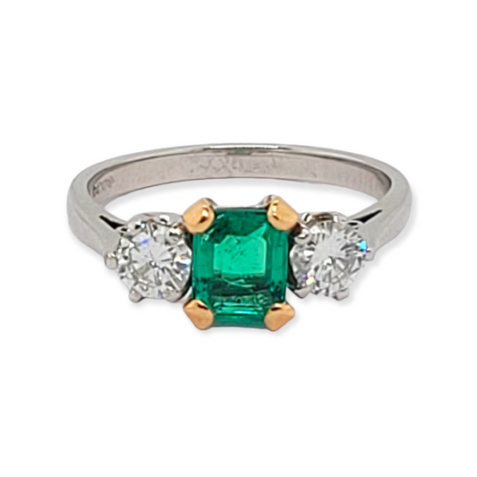 Colombian emerald and diamond engagement ring sku 6204