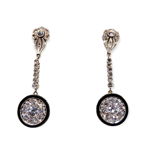 Art deco Onyx and diamond drop earrings