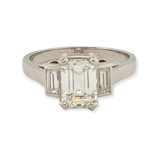 Art deco 1.51ct emerald cut diamond engagement ring SKU: 6228