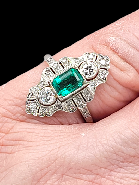 Art deco emerald and diamond dress ring SKU: 6236