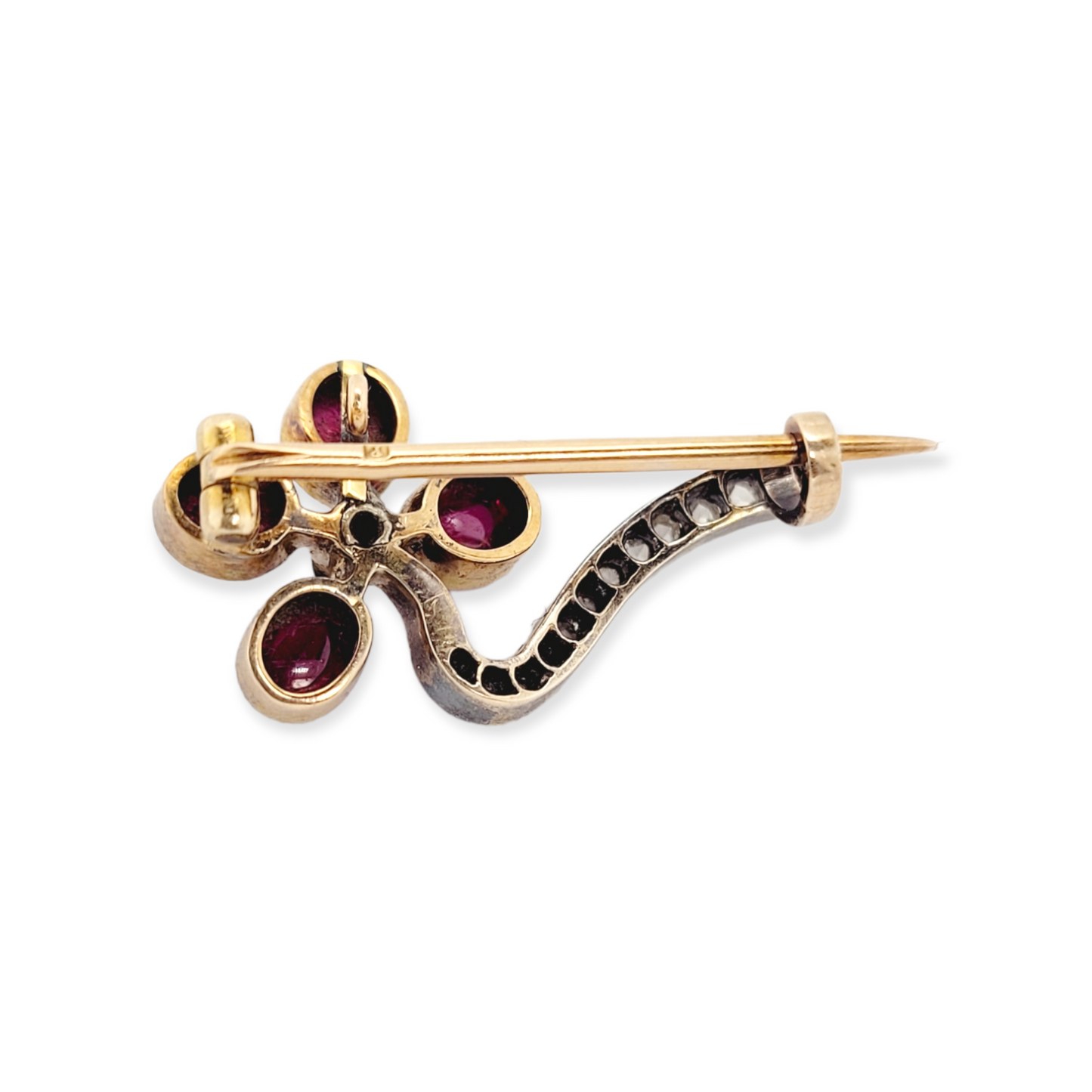 Antique cabochon ruby and diamond flower brooch