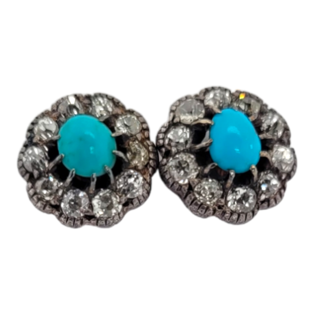 Pair of antique turquoise and diamond earrings

SKU: 6433