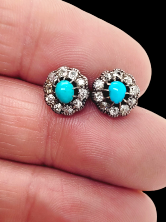 Pair of antique turquoise and diamond earrings

SKU: 6433
