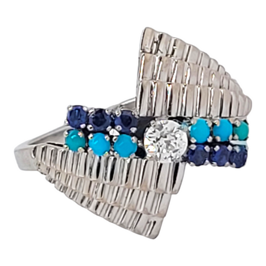 Stylish turquoise sapphire and diamond dress ring

SKU: 6507