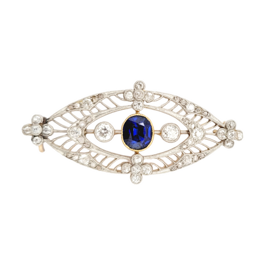 Edwardian sapphire and diamond navette shaped brooch

SKU: 6787