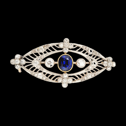 Edwardian sapphire and diamond navette shaped brooch

SKU: 6787