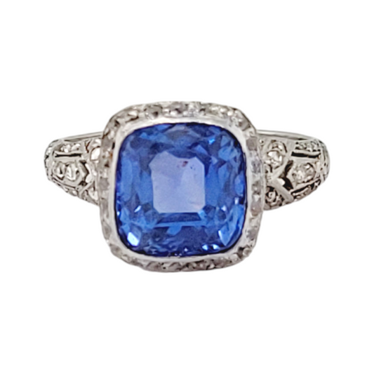 Gem Cornflower Ceylon sapphire and diamond antique engagement ring
SKU: 7096