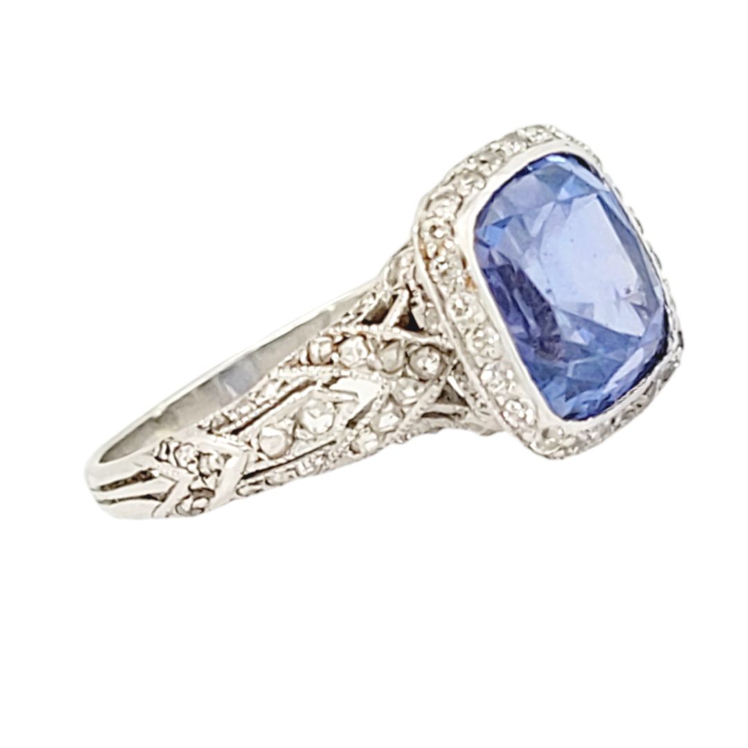 Gem Cornflower Ceylon sapphire and diamond antique engagement ring
SKU: 7096