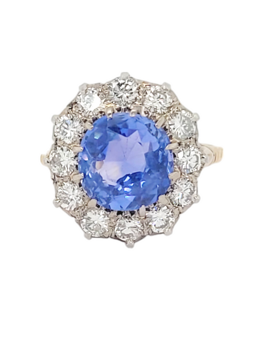 Antique 4.5ct Cornflower blue Ceylon sapphire cluster engagement ring
SKU: 7121