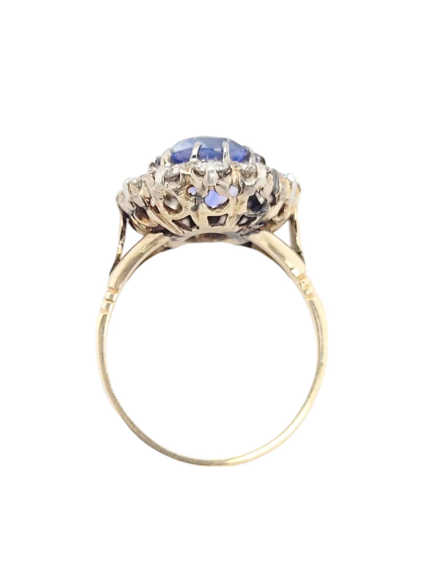 Antique 4.5ct Cornflower blue Ceylon sapphire cluster engagement ring
SKU: 7121