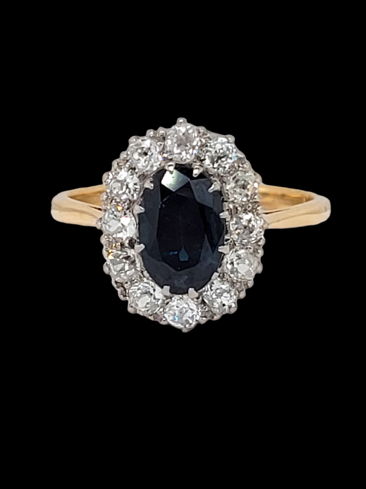 Sapphire and old cut diamond cluster ring
SKU: 7315