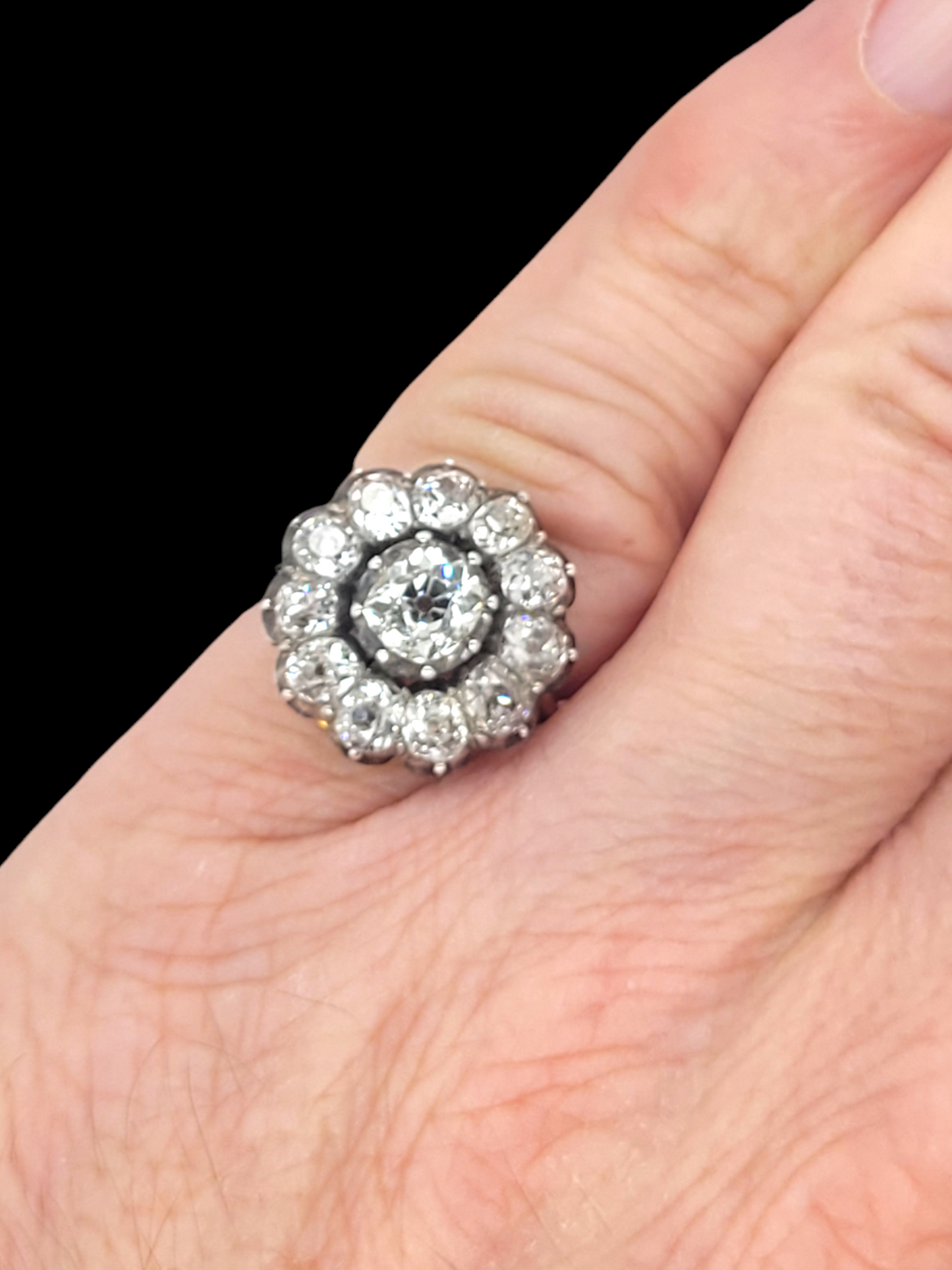 Antique old mine cut diamond cluster engagement ring
SKU: 7504