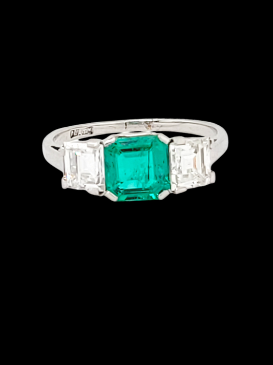 Fine art deco Columbian emerald and square cut diamond engagement ring
SKU: 7550