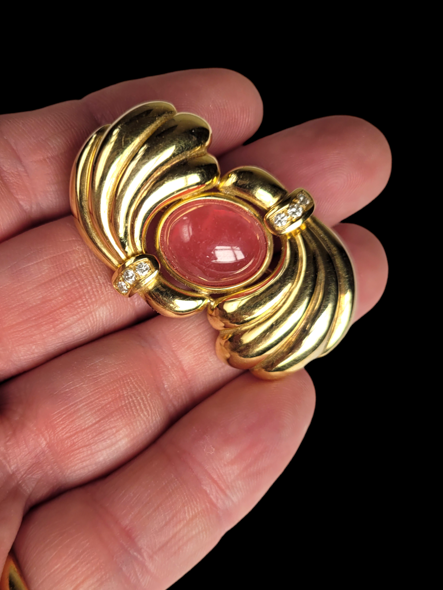 Vintage Rhodochrosite and diamond gold brooch
SKU: 7660
