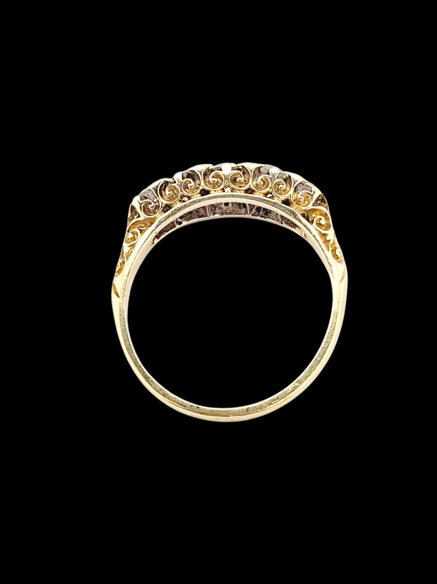Antique diamond five stone carved half hoop ring
SKU: 7934