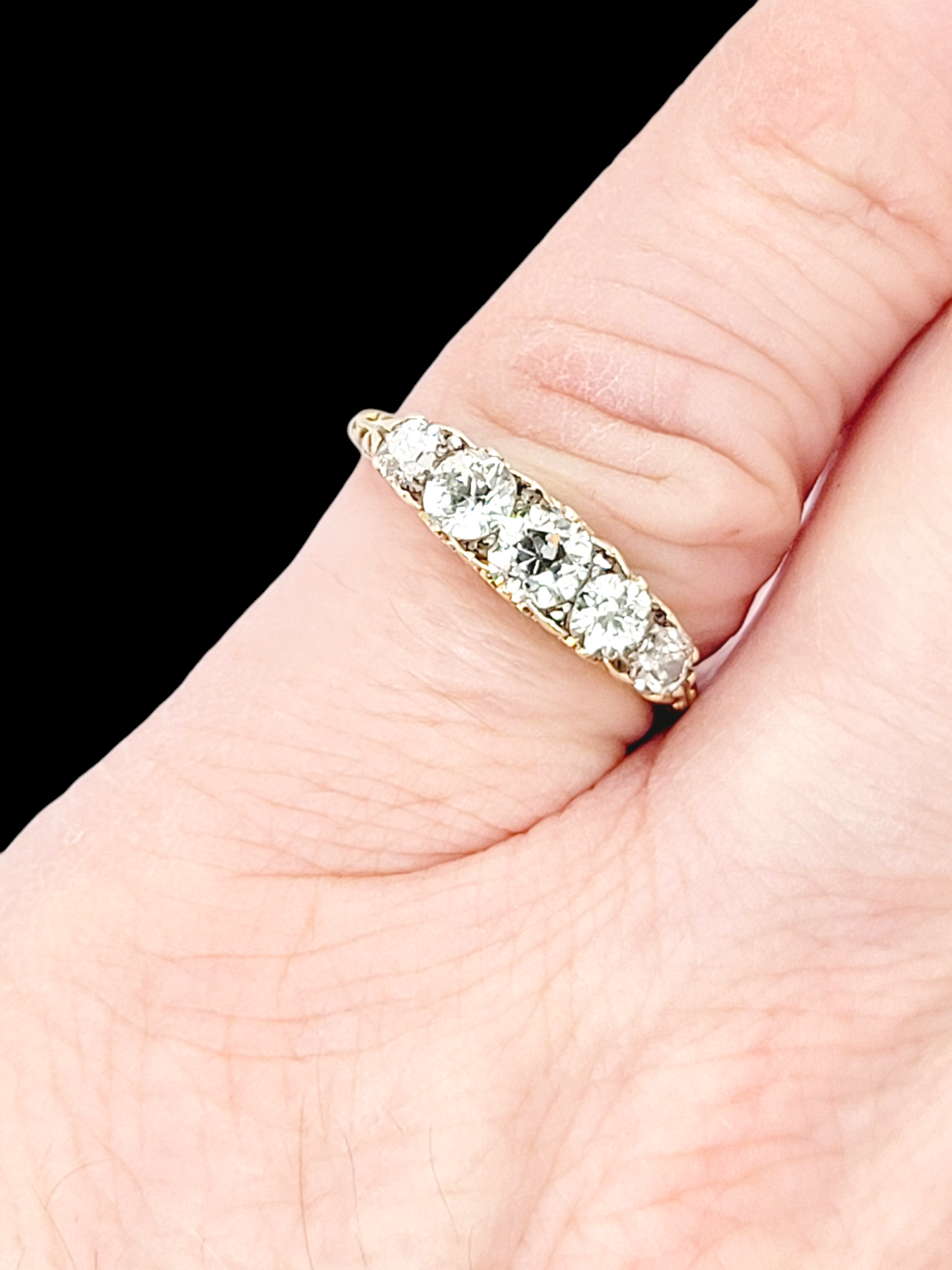Antique diamond five stone carved half hoop ring
SKU: 7934