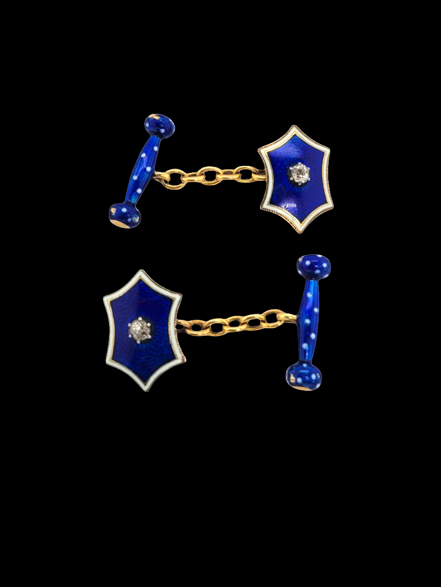 Antique blue enamel and diamond Edwardian cufflinks
SKU: 8228