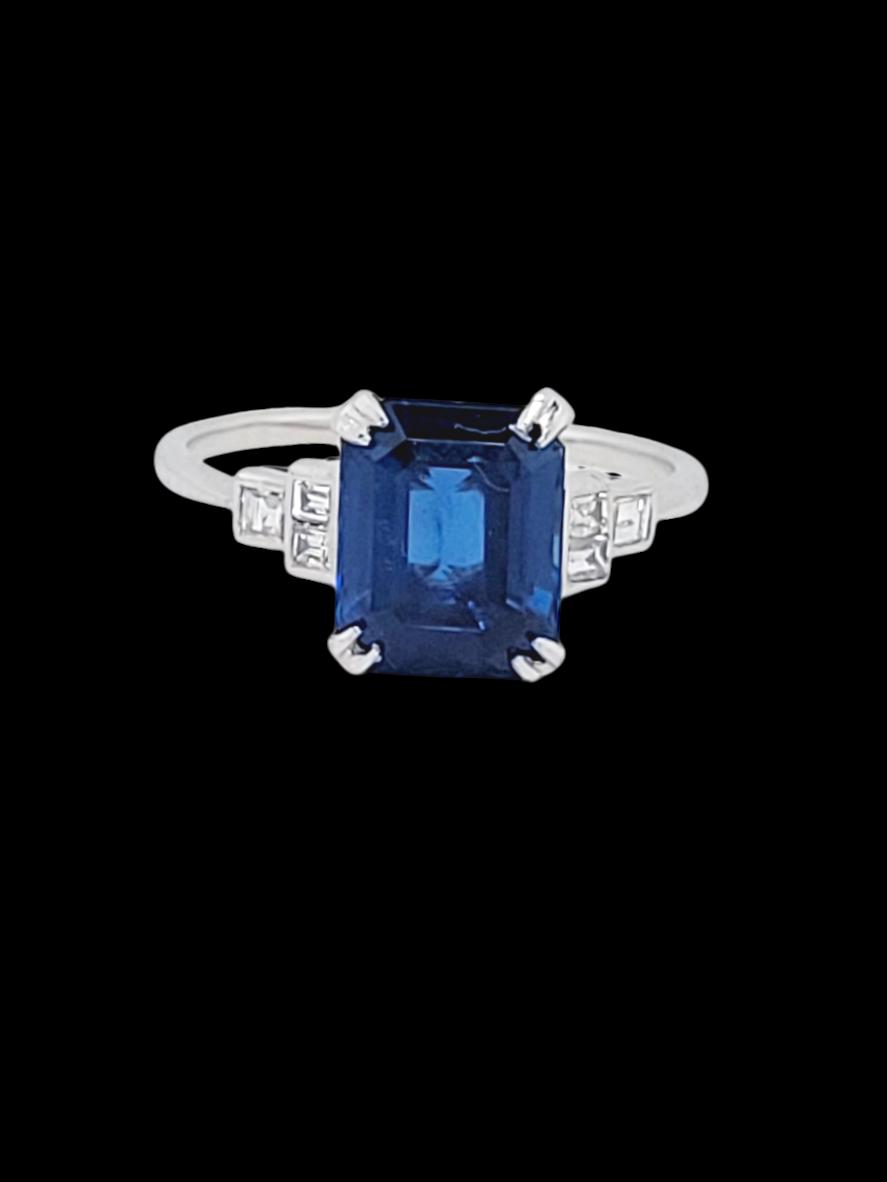 Art deco emerald cut sapphire and baguette diamond engagement ring
SKU: 7529