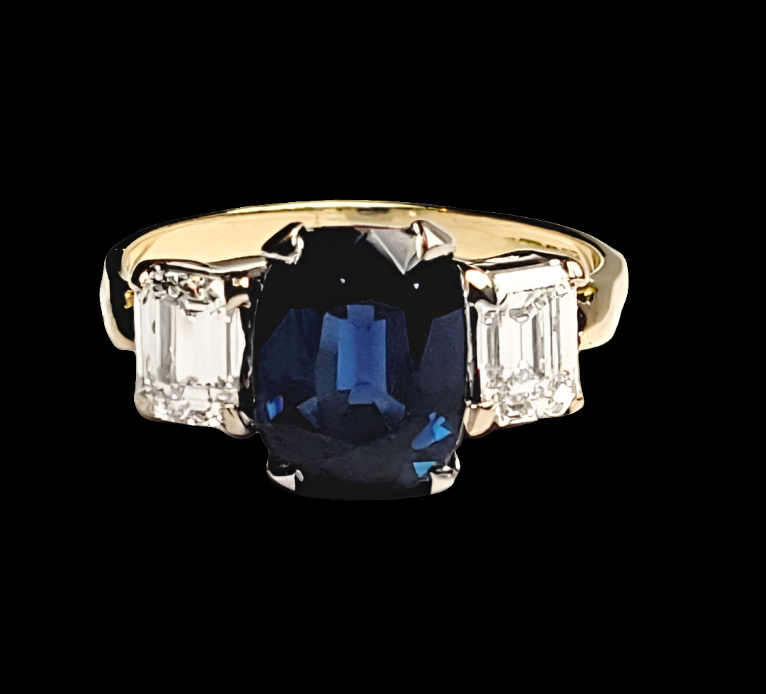 Sapphire and diamond three stone ring Sku 6014