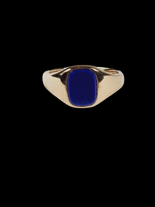 Small cushion shaped bright blue lapis lazuli 9ct gold signet ring sku 8451