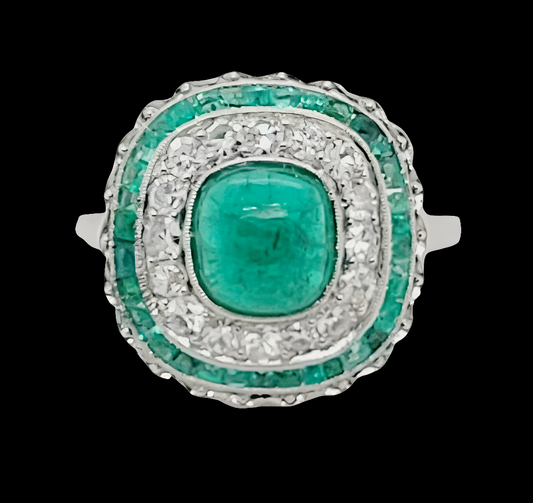 Art deco cabochon emerald and diamond target ring
SKU: 5602