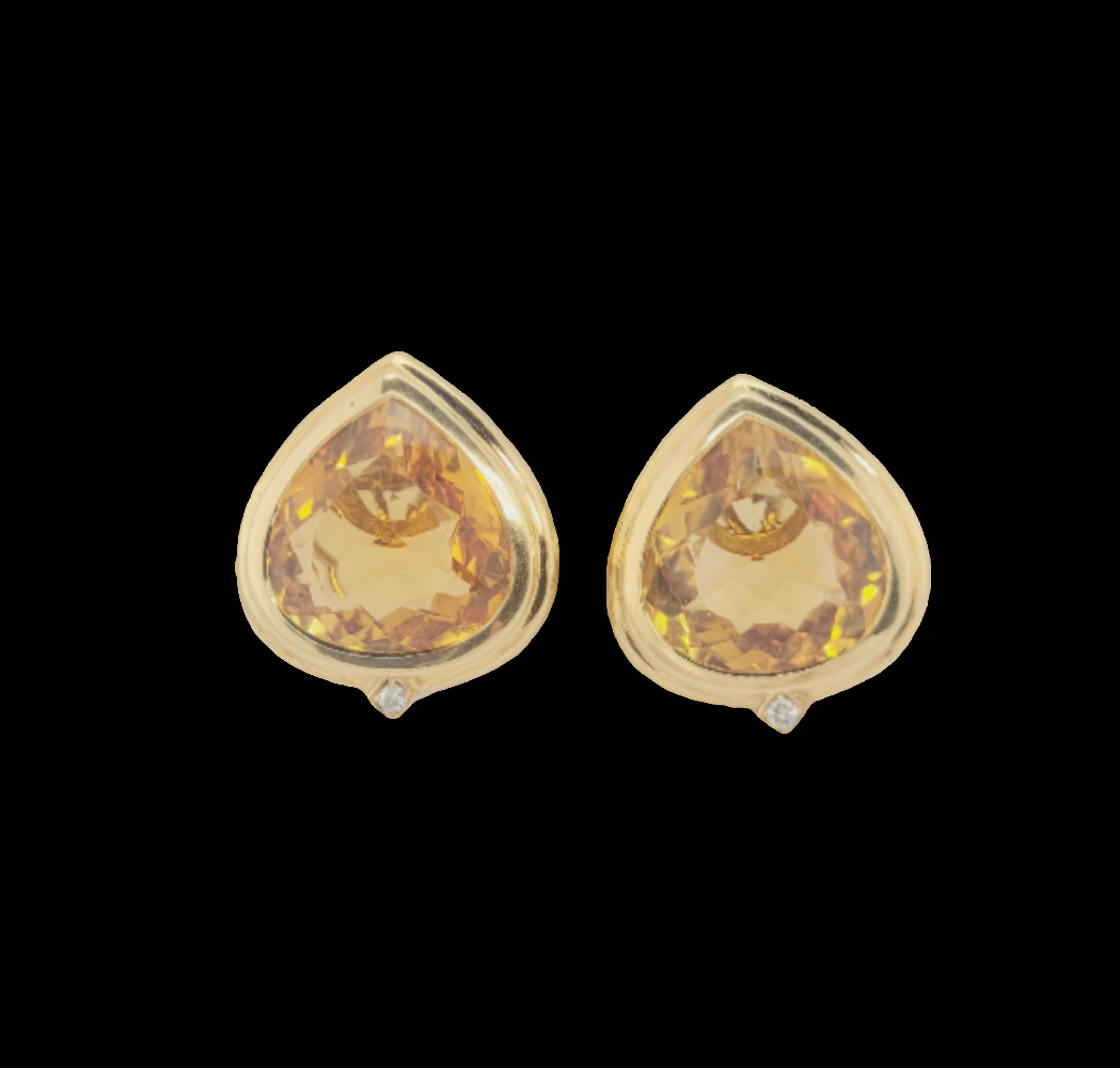 Pair of large citrine and diamond day earrings sku 8459
