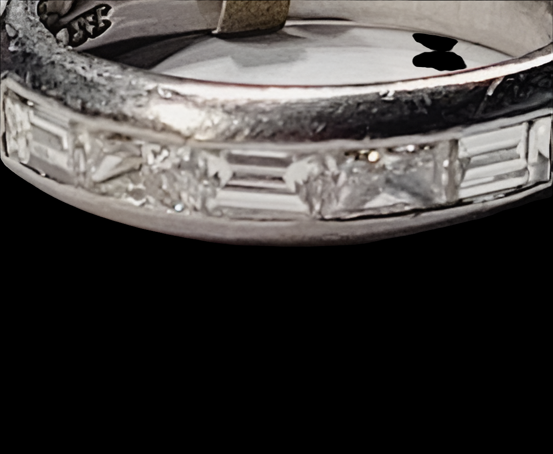 Unusual landscape baguette and baguette princess cut half hoop ring In platinum
SKU: 5194