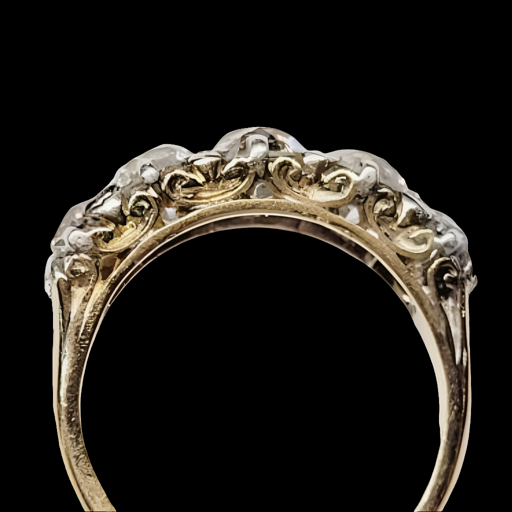 Antique diamond five stone carved half hoop ring
SKU: 5442
