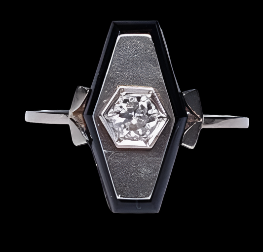 French Onyx and Diamond Lozenge Engagement Ring
SKU: 3798