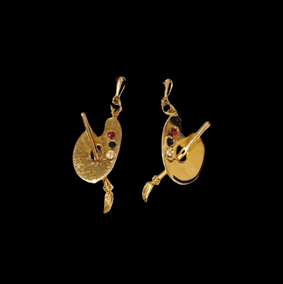 Fun gold and gem painter's pallet earrings
SKU: 7581