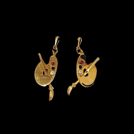 Fun gold and gem painter's pallet earrings
SKU: 7581