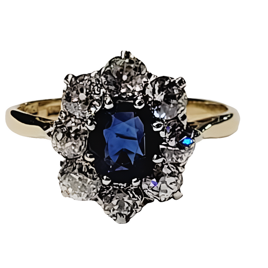 Quality antique sapphire and diamond cluster engagement ring
SKU: 5331