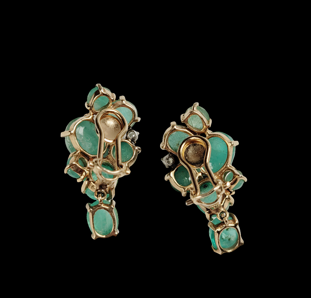 Vintage cabochon emerald and diamond drop earrings sku 8420