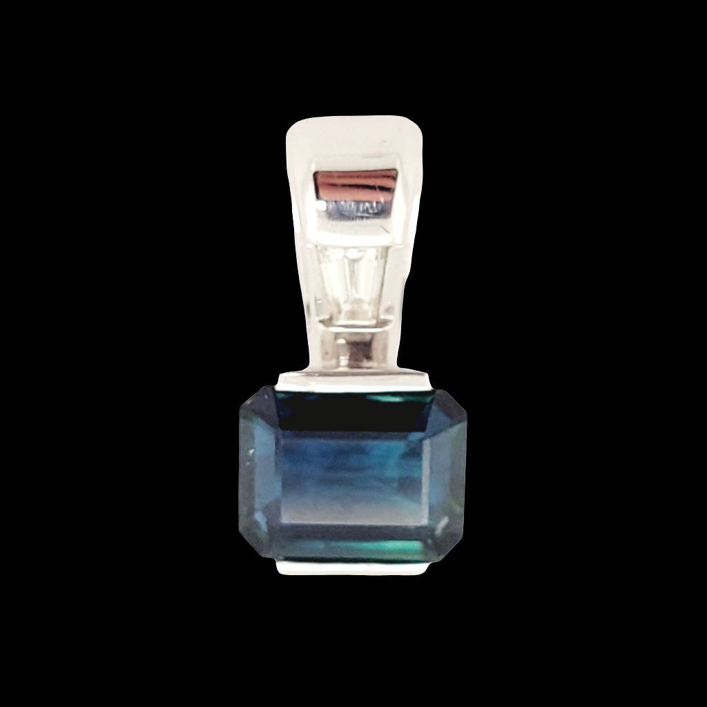 Teal sapphire and diamond pendant