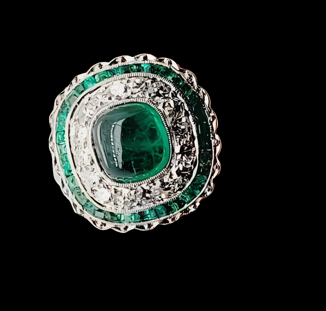 Art deco cabochon emerald and diamond target ring
SKU: 5602