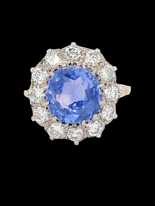 Antique 4.5ct Cornflower blue Ceylon sapphire cluster engagement ring
SKU: 7121