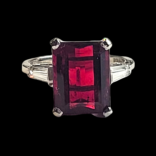 Rubellite and tapering baguette diamond ring sku 5746