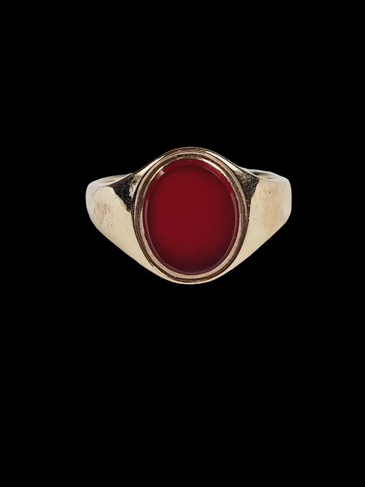 Dark red oval cornelian 9ct gold signet ring sku 8447