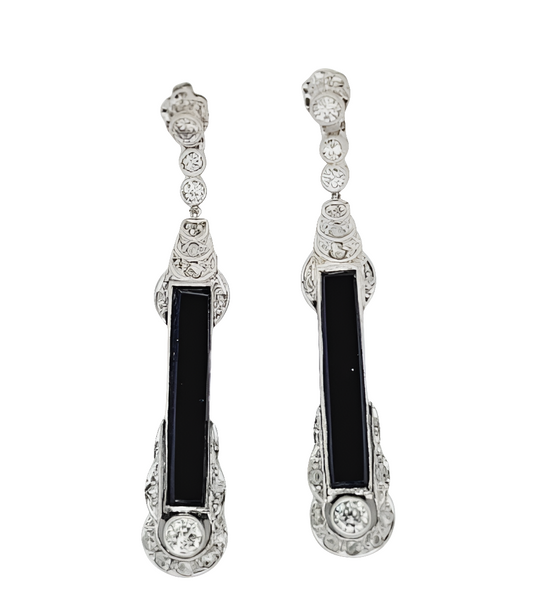Art deco 1920's onyx and diamond drop earrings
SKU: 7877